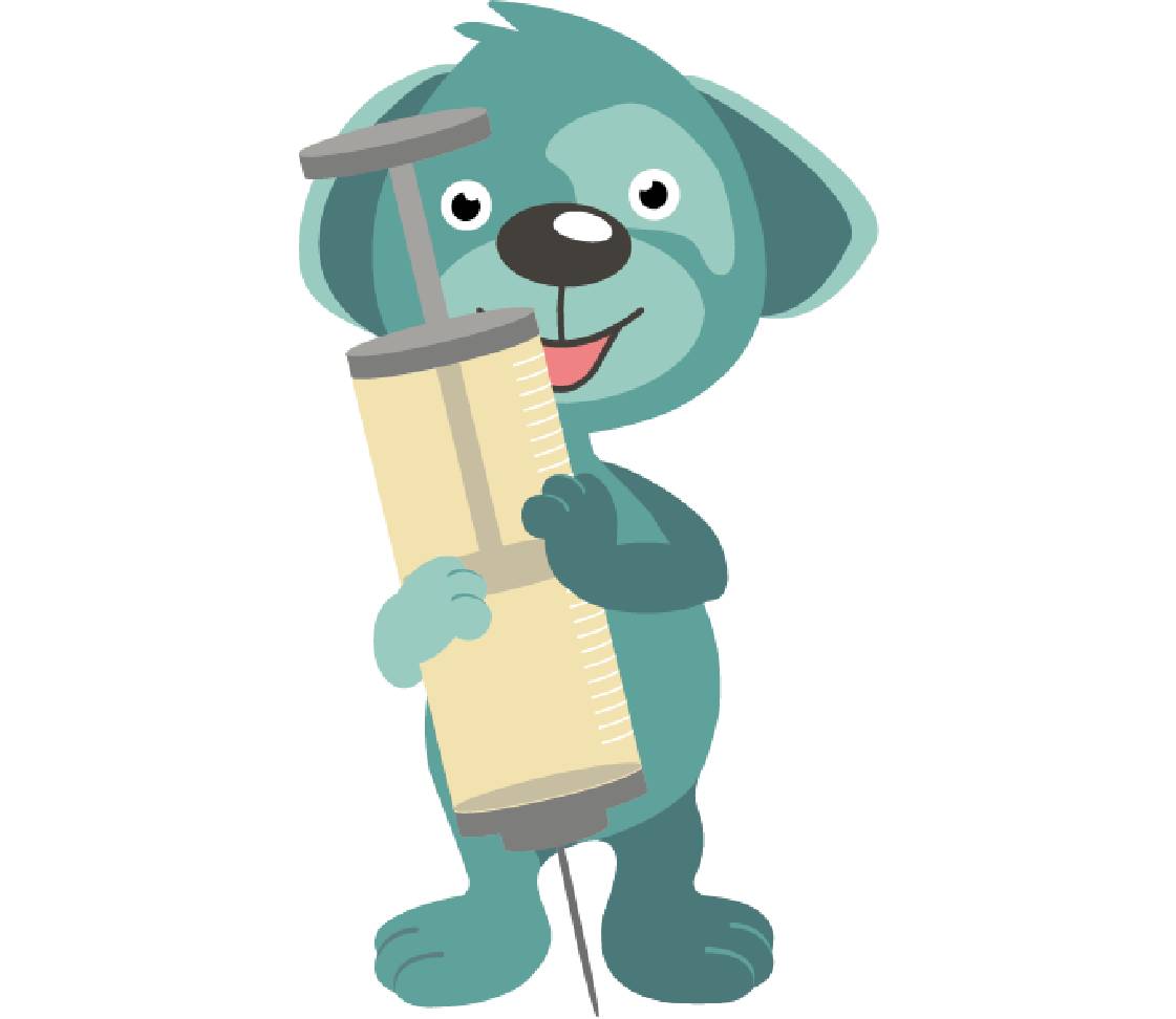 Dog with syringe