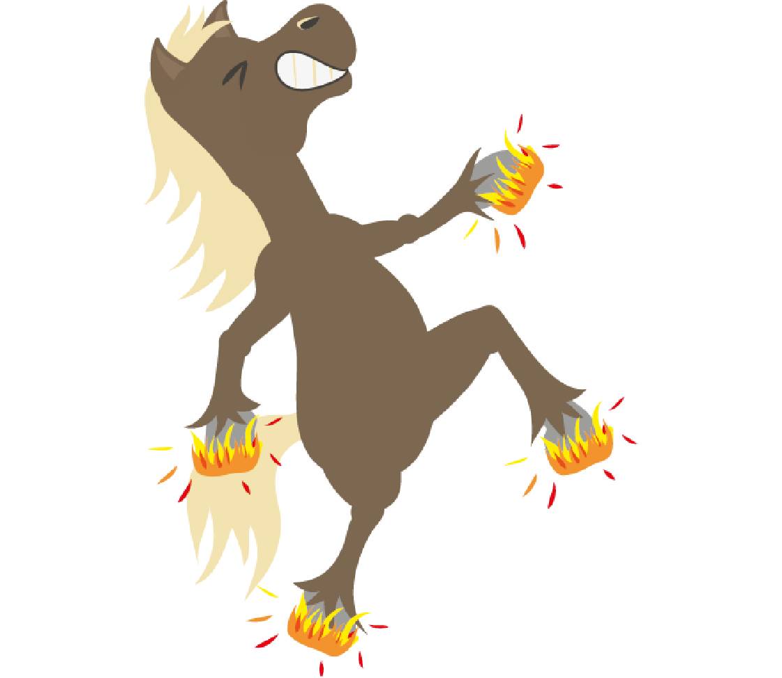 Pferd Sunny mit brennenden Hufen