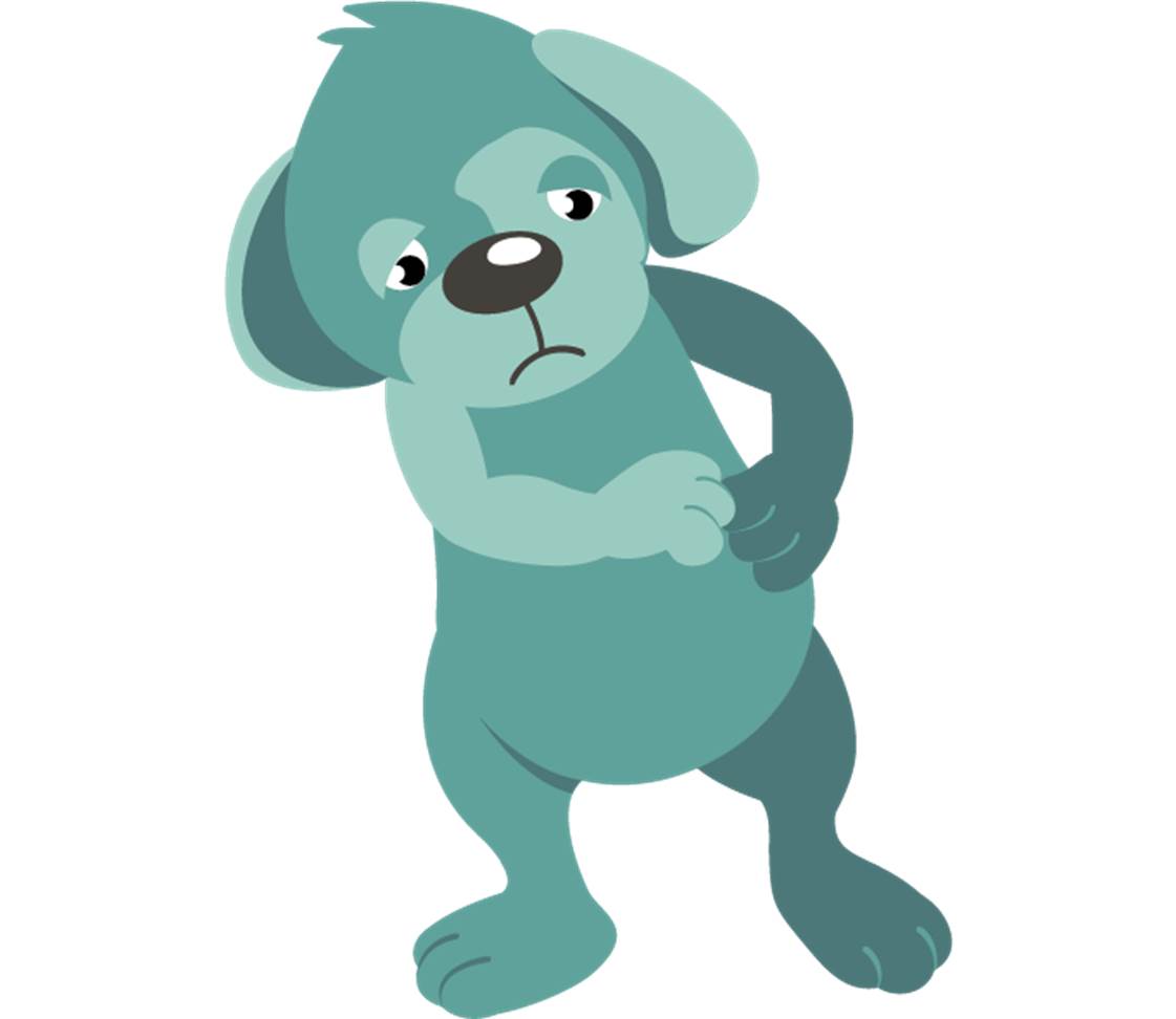Dog Oskar with stomach ache